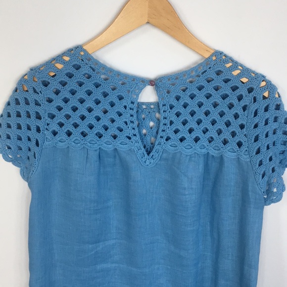 Calypso St Barth linen shift crochet yoke dress S - Picture 3 of 6